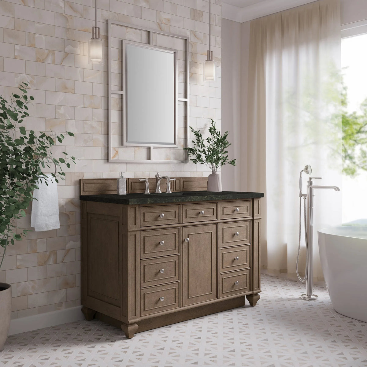 Bristol 48" Single Vanity, Whitewashed Walnut, w/ 3 CM Phantome Eclos Top