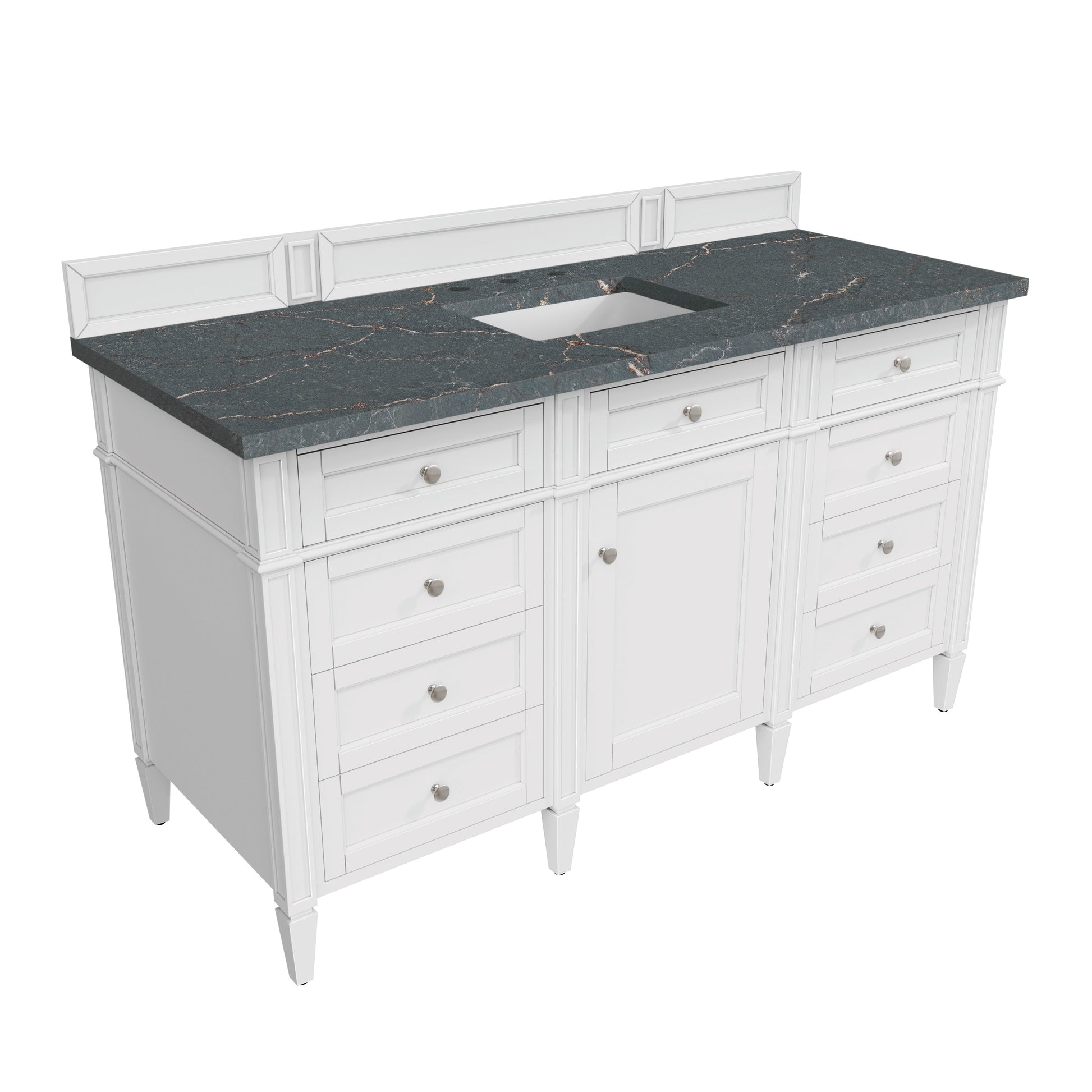 Renovate for Less Atlanta Brittany 60" Single Vanity, Bright White w/ 3 CM Parisien Bleu Silestone Top
