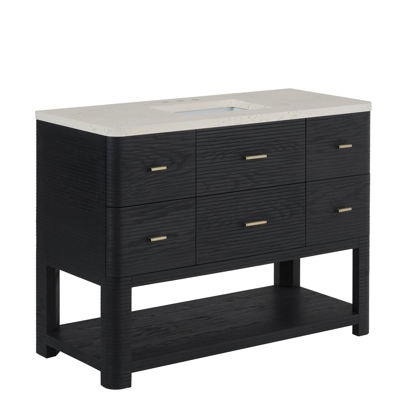 Renovate for Less Atlanta Lucian 48" Single Vanity, Carbon Oak, w/ 3 CM Siberian Silestone Top w/FreePower Wireless Charger