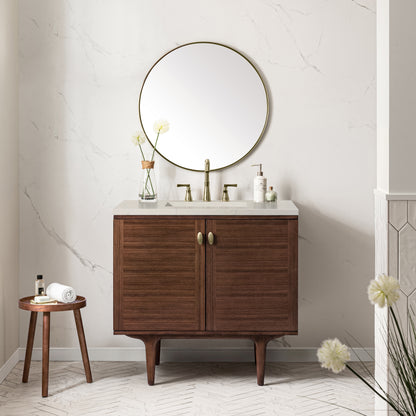 Renovate for Less Atlanta Amberly 36" Single Vanity, Mid-Century Walnut, w/ 3 CM Siberian Silestone Top