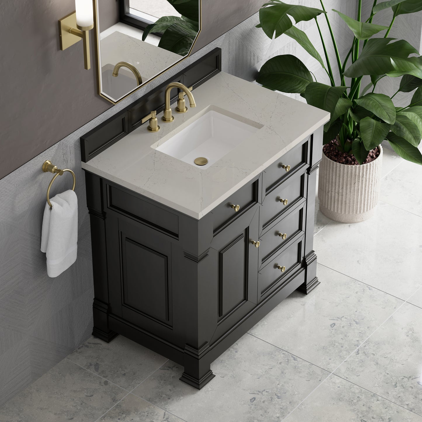 Renovate for Less Atlanta Brookfield 36" Single Vanity, Black Onyx, w/ 3 CM Siberian Silestone Top