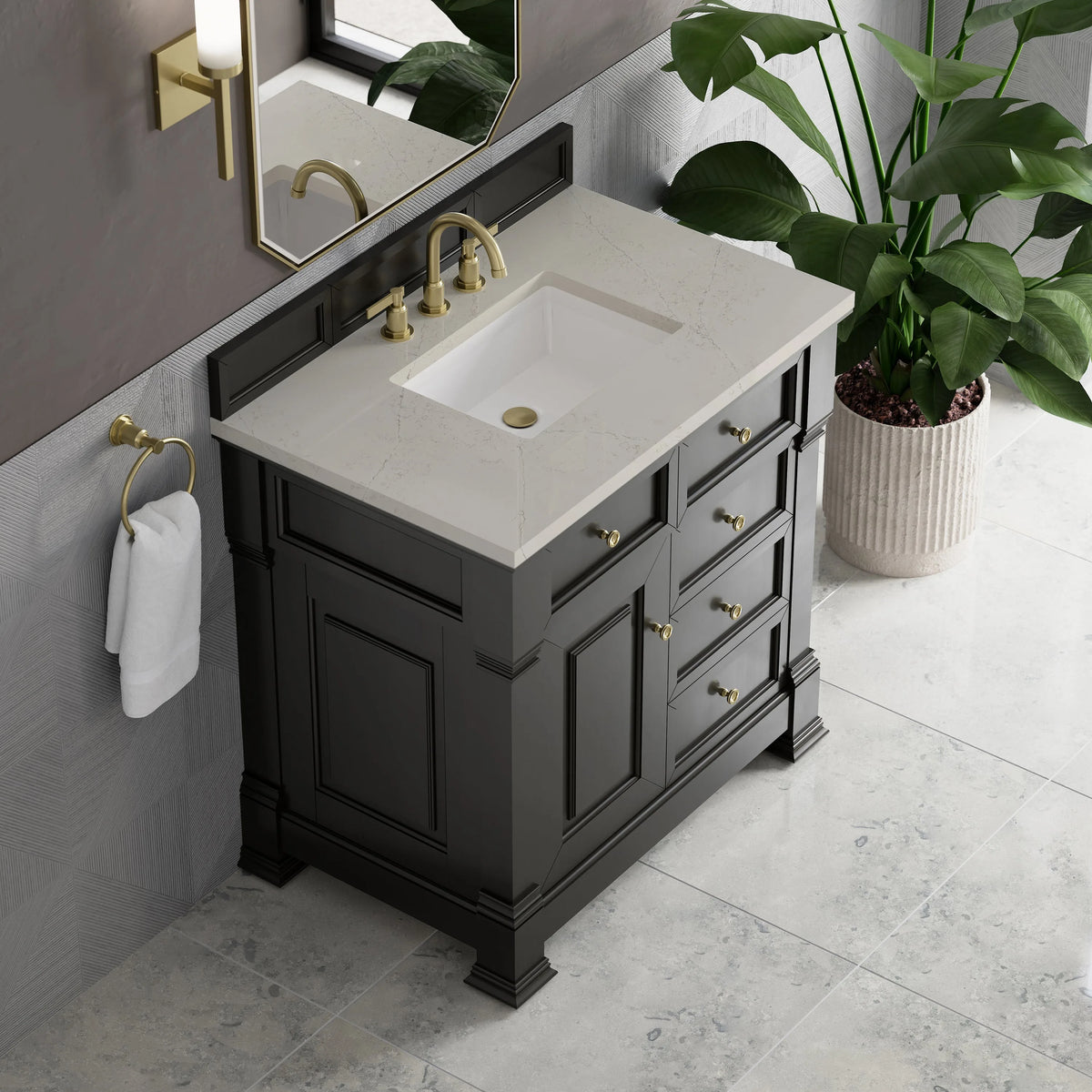 Brookfield 36" Single Vanity, Black Onyx, w/ 3 CM Siberian Silestone Top