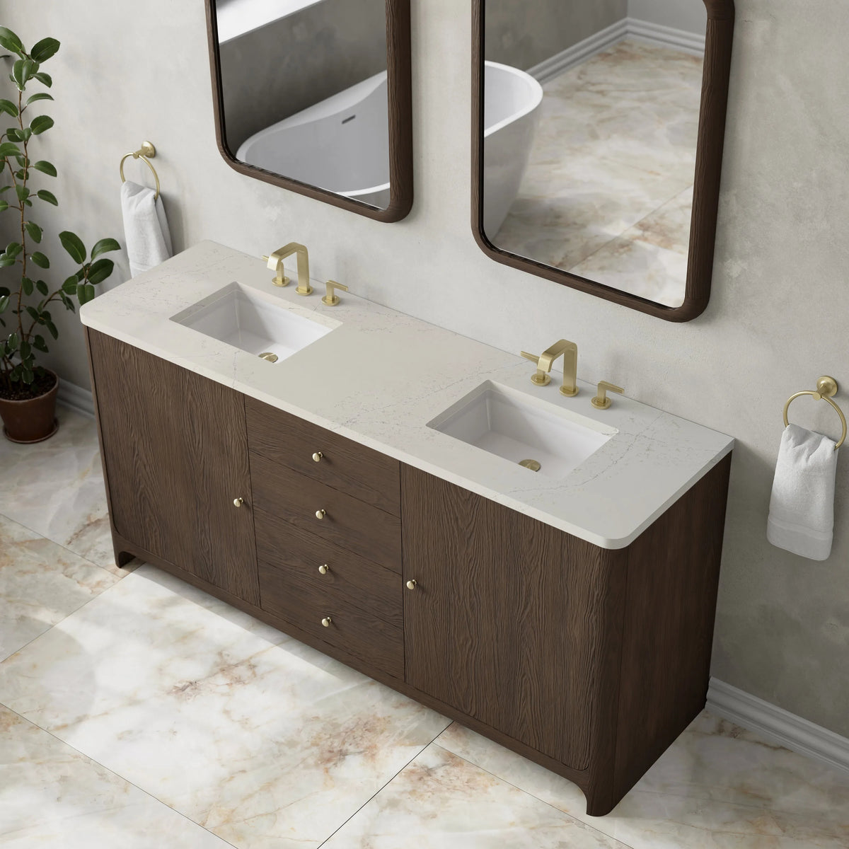 Gracyn 72" Double Vanity, Sable, w/ 3 CM Siberian Silestone Widespread Top