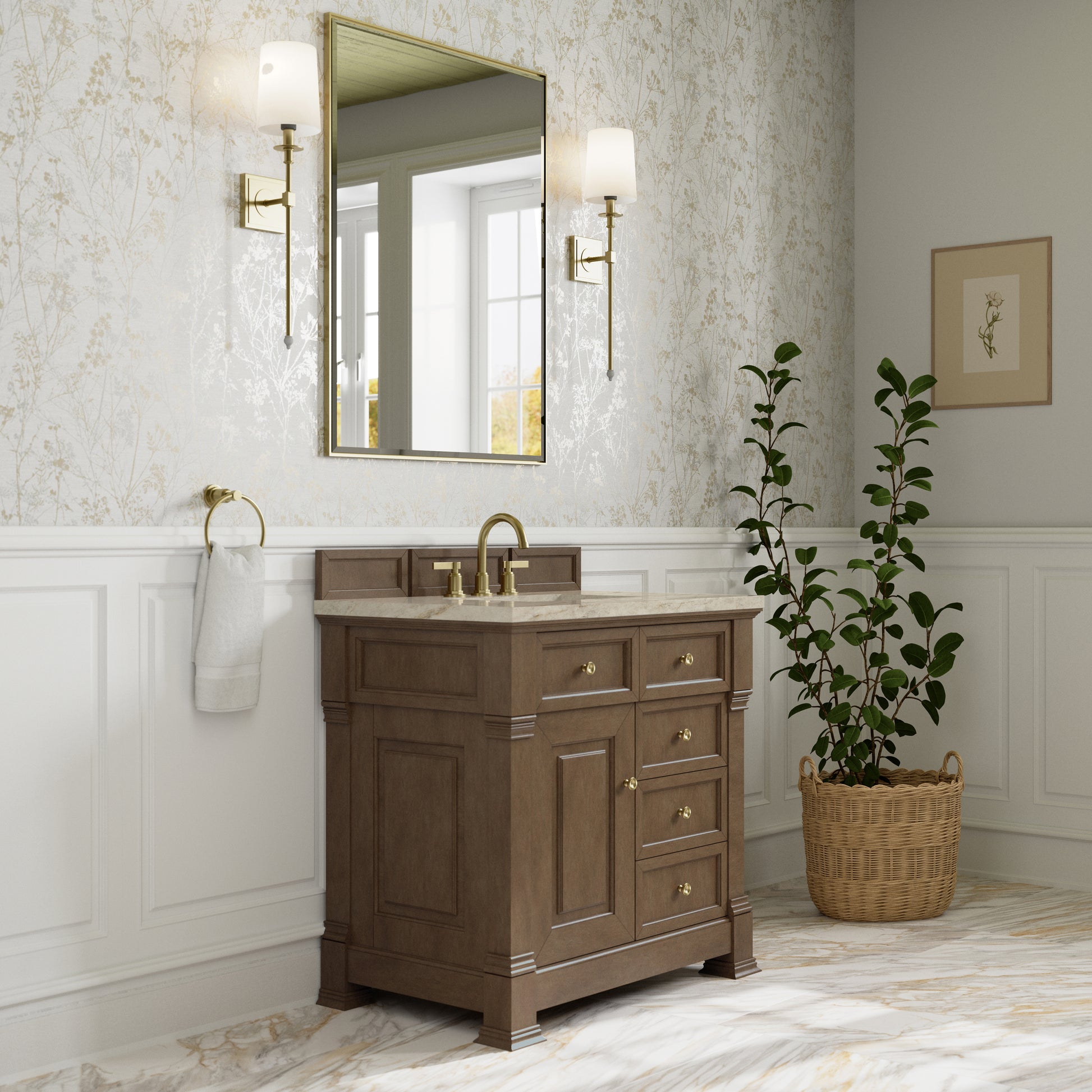 Renovate for Less Atlanta Brookfield 36" Single Vanity, Pecan, w/ 3 CM Tajnar Eclos Top