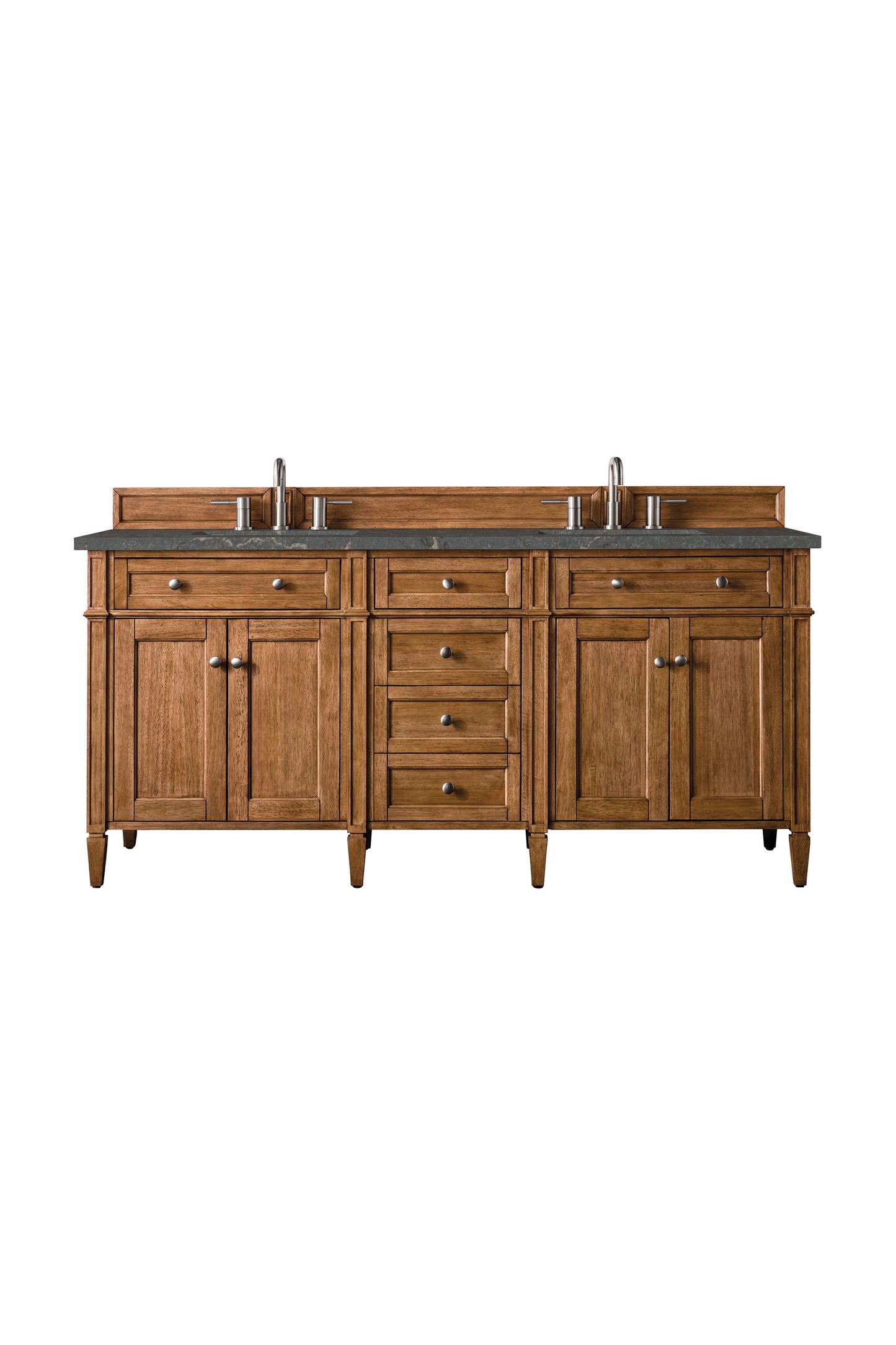 Renovate for Less Atlanta Brittany 72" Double Vanity, Saddle Brown w/ 3 CM Parisien Bleu Silestone Top