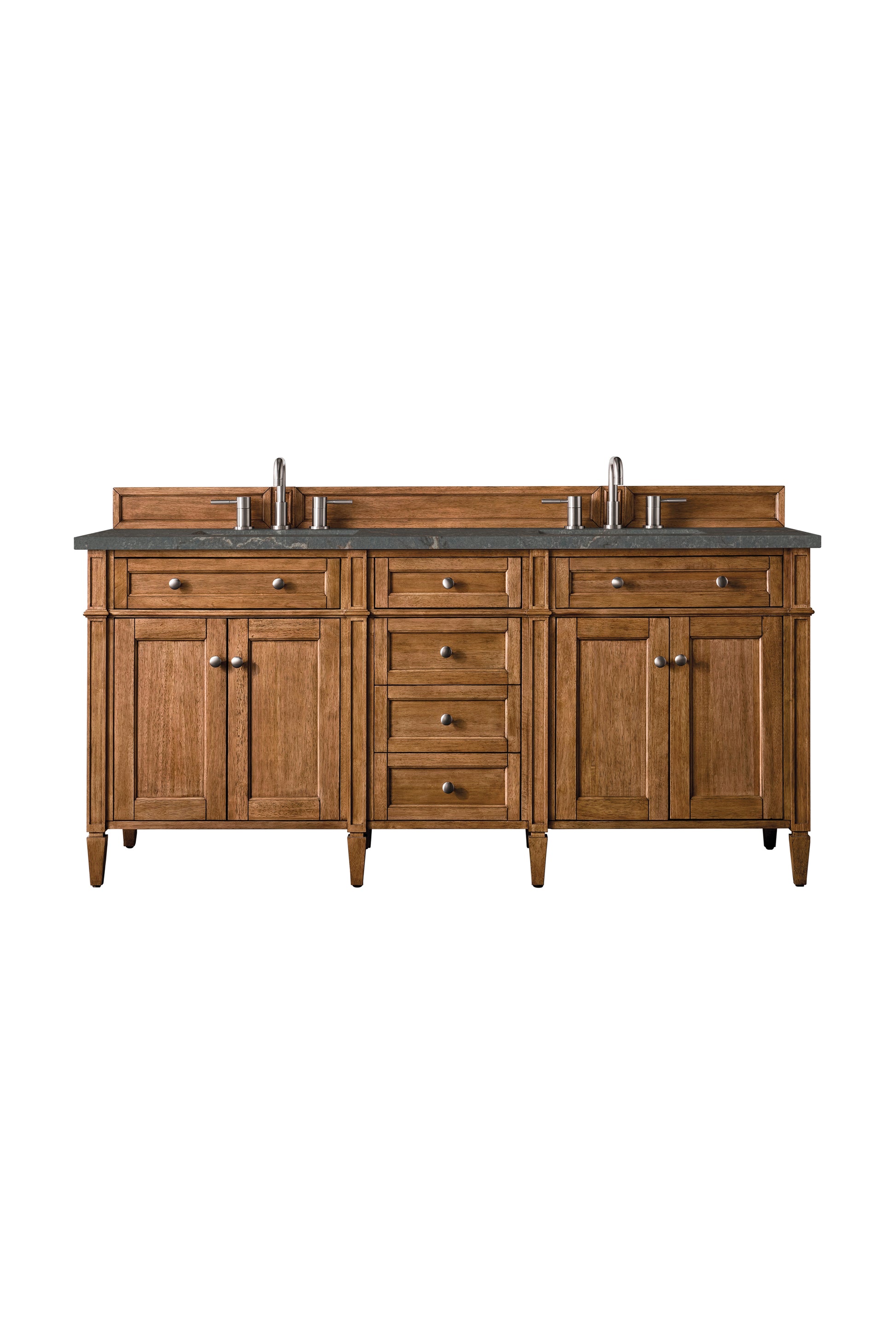 Renovate for Less Atlanta Brittany 72" Double Vanity, Saddle Brown w/ 3 CM Parisien Bleu Silestone Top