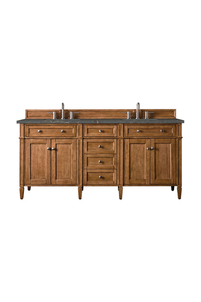 Renovate for Less Atlanta Brittany 72" Double Vanity, Saddle Brown w/ 3 CM Parisien Bleu Silestone Top