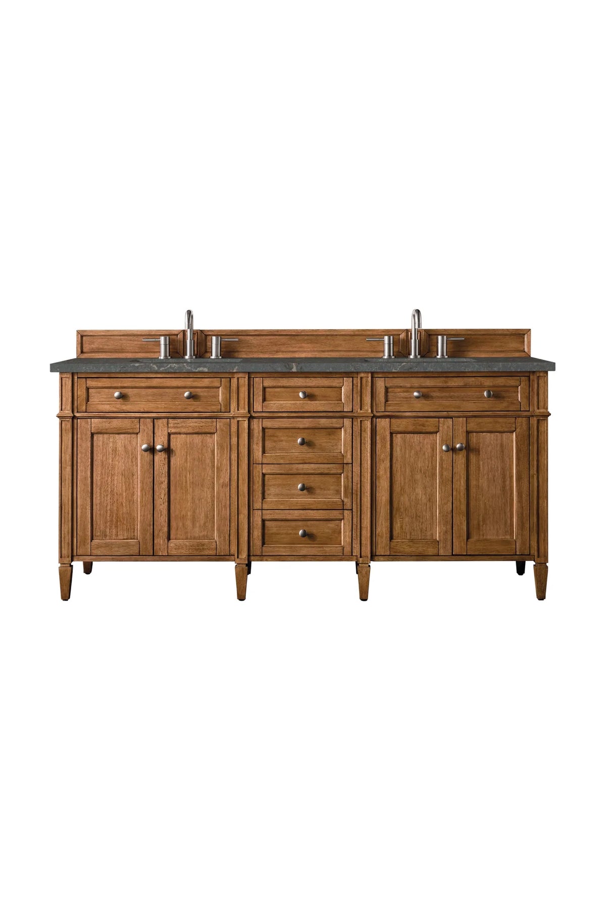 Brittany 72" Double Vanity, Saddle Brown w/ 3 CM Parisien Bleu Silestone Top