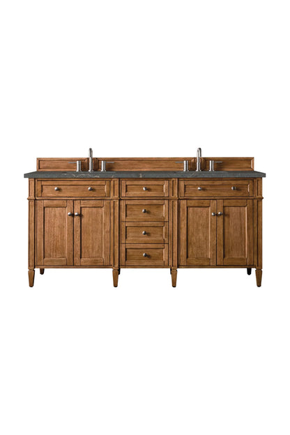Brittany 72" Double Vanity, Saddle Brown w/ 3 CM Parisien Bleu Silestone Top