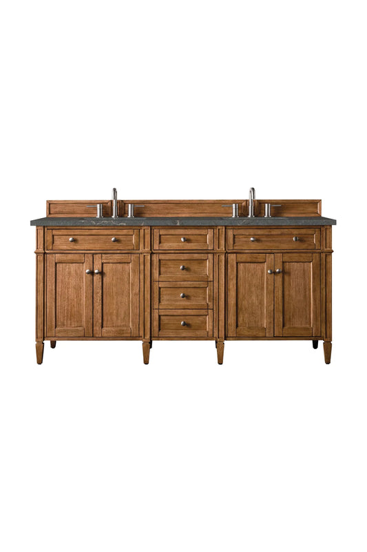 Brittany 72" Double Vanity, Saddle Brown w/ 3 CM Parisien Bleu Silestone Top