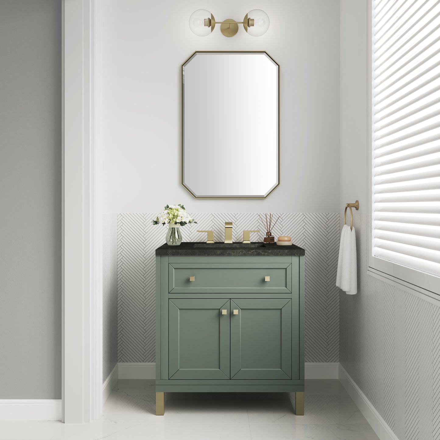 Renovate for Less Atlanta Chicago 30" Single Vanity, Smokey Celadon, w/ 3 CM Phantome Eclos Top