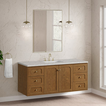 Renovate for Less Atlanta Laurent 60" Single Vanity, Honey Oak w/ 3 CM Eternal Jasmine Pearl Silestone Top