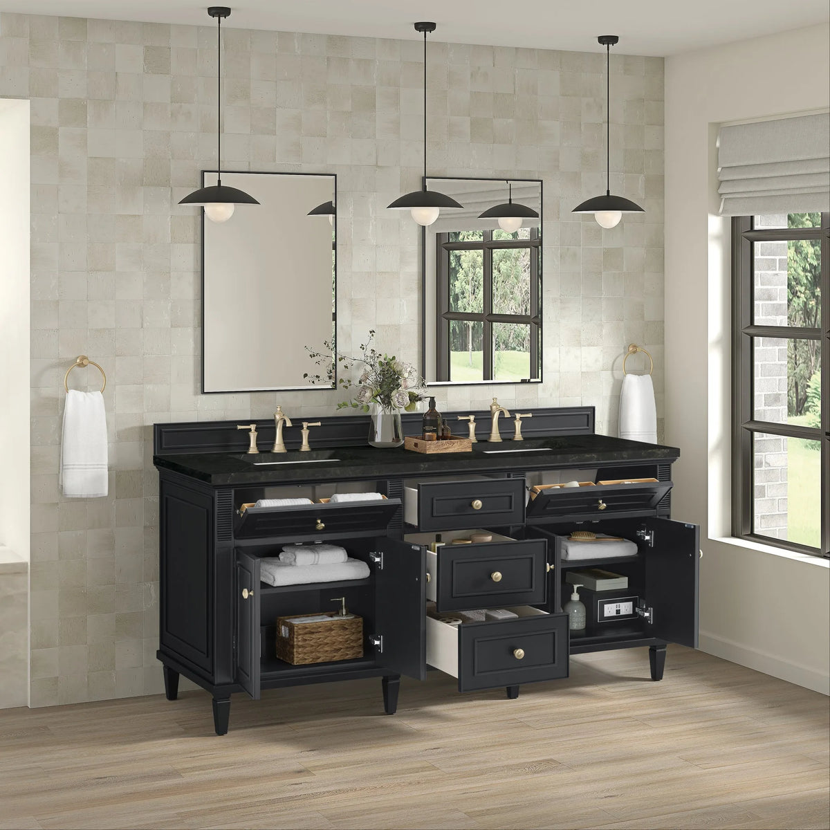 Lorelai 72" Double Vanity, Black Onyx, w/ 3 CM Phantome Eclos Top
