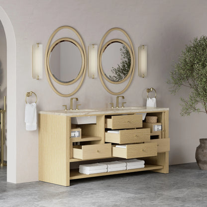 Marigot 72" Double Vanity, Sunwashed Oak, w/ 3 CM Tajnar Eclos Top