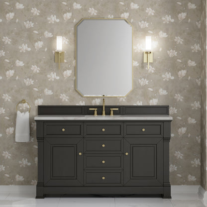 Renovate for Less Atlanta Brookfield 60" Single Vanity, Black Onyx w/ 3 CM Victorian Silver Silestone Top w/ FreePower Wireless Charger
