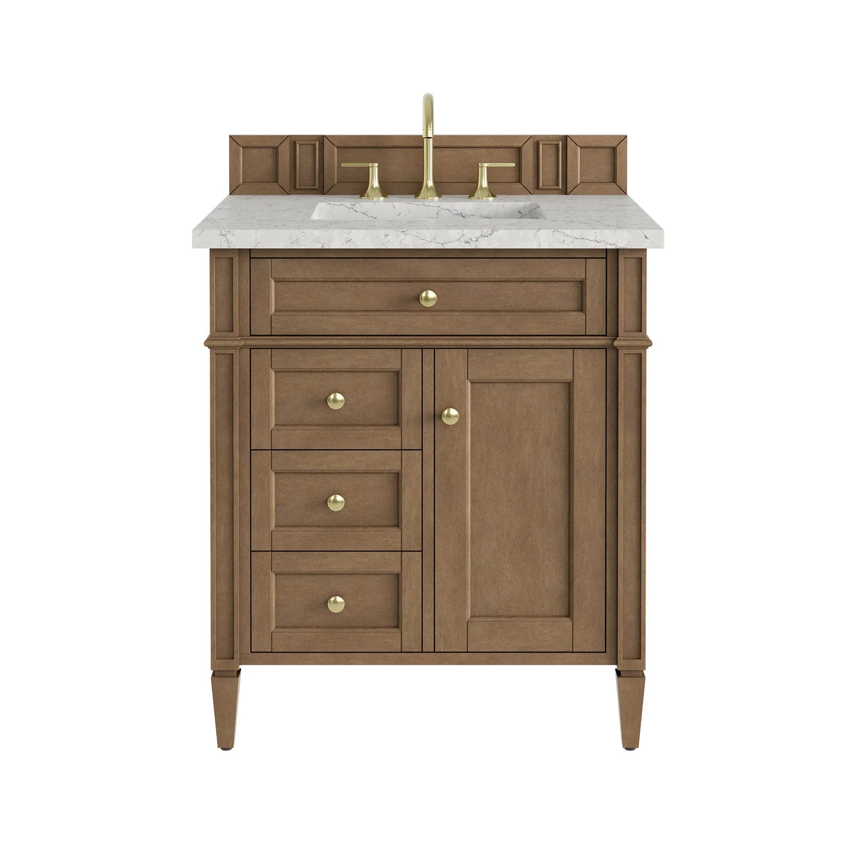 Brittany 30" Single Vanity, Pecan w/ 3 CM Eternal Jasmine Pearl Silestone Top