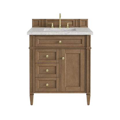 Brittany 30" Single Vanity, Pecan w/ 3 CM Eternal Jasmine Pearl Silestone Top