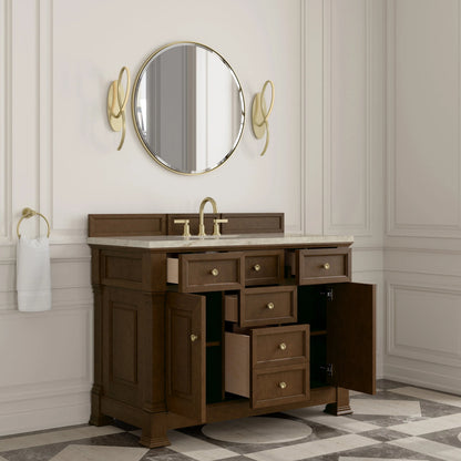 Brookfield 48" Single Vanity, Honey Oak, w/ 3 CM Tajnar Eclos Top w/FreePower Wireless Charger