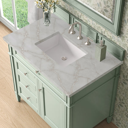 Renovate for Less Atlanta Brittany 36" Single Vanity, Sage Green w/ 3 CM Victorian Silver Silestone Top
