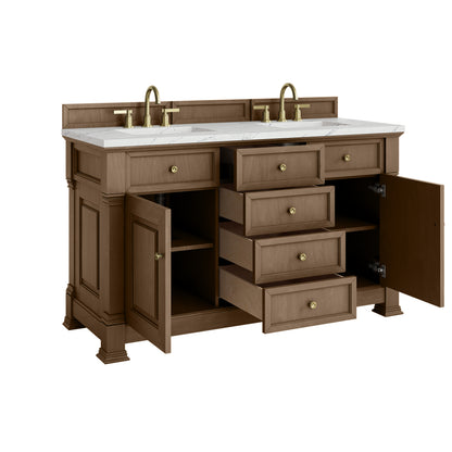 Renovate for Less Atlanta Brookfield 60" Double Vanity, Pecan w/ 3 CM Ethereal Noctis Silestone  Top