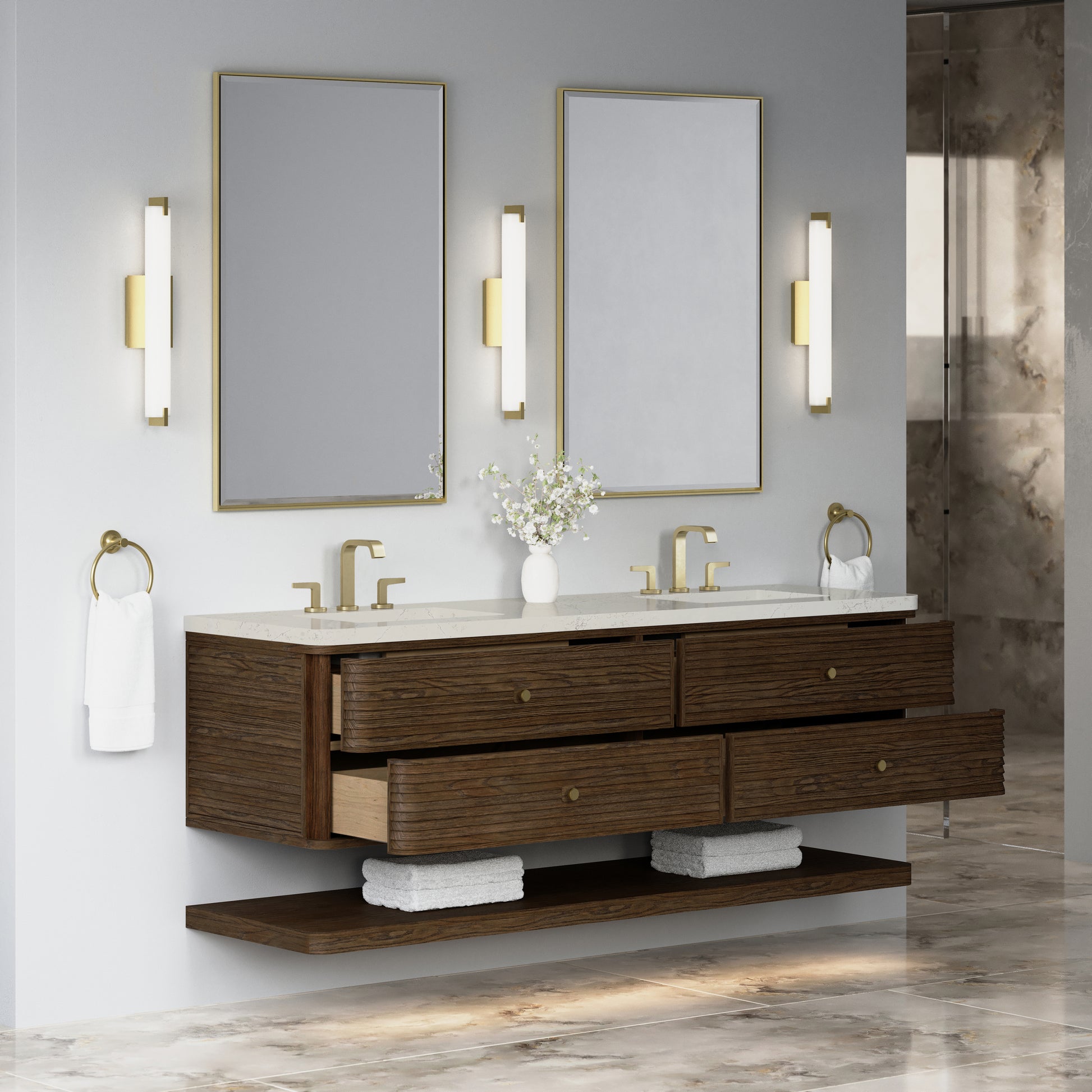 Renovate for Less Atlanta Allamari 72" Double Vanity, Sable w/ 3 CM Siberian Silestone Top