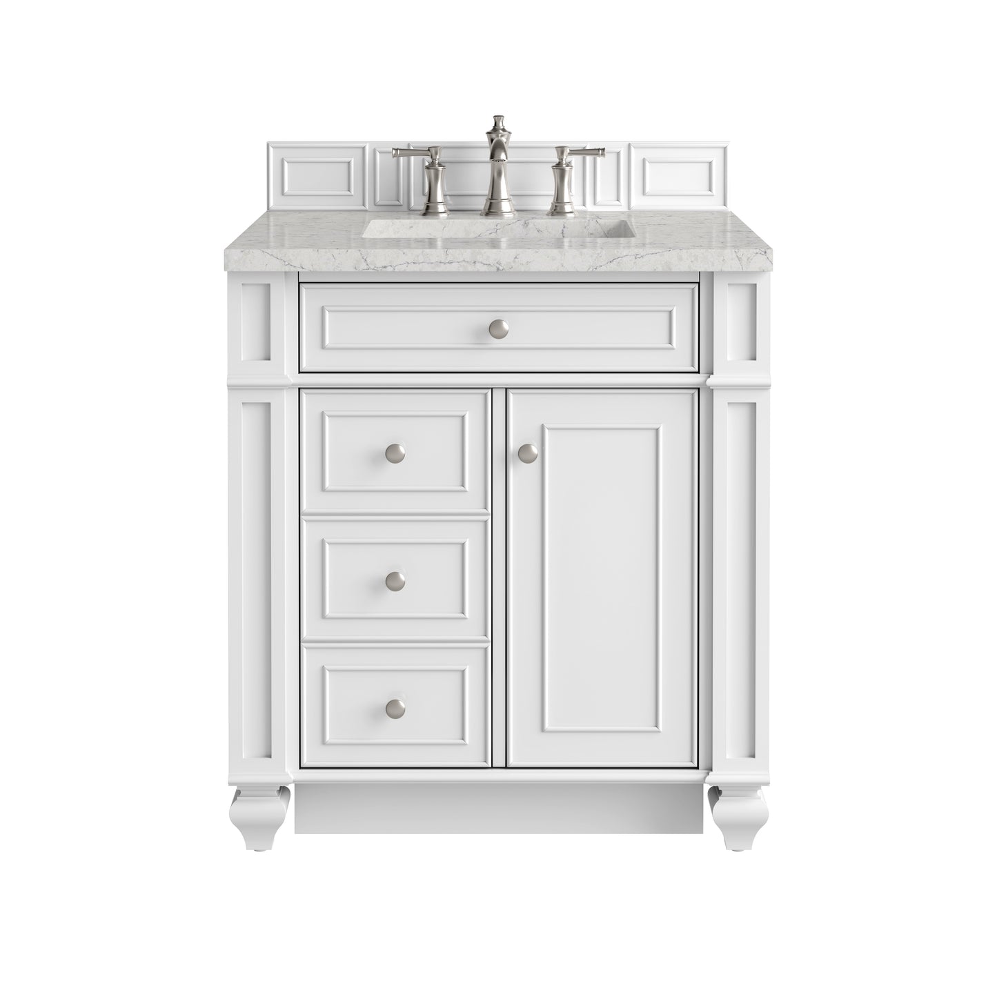 Renovate for Less Atlanta Bristol 30" Single Vanity, Bright White w/ 3 CM Eternal Jasmine Pearl Silestone Top