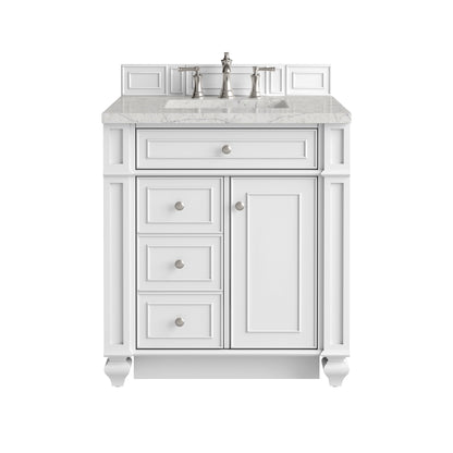 Renovate for Less Atlanta Bristol 30" Single Vanity, Bright White w/ 3 CM Eternal Jasmine Pearl Silestone Top