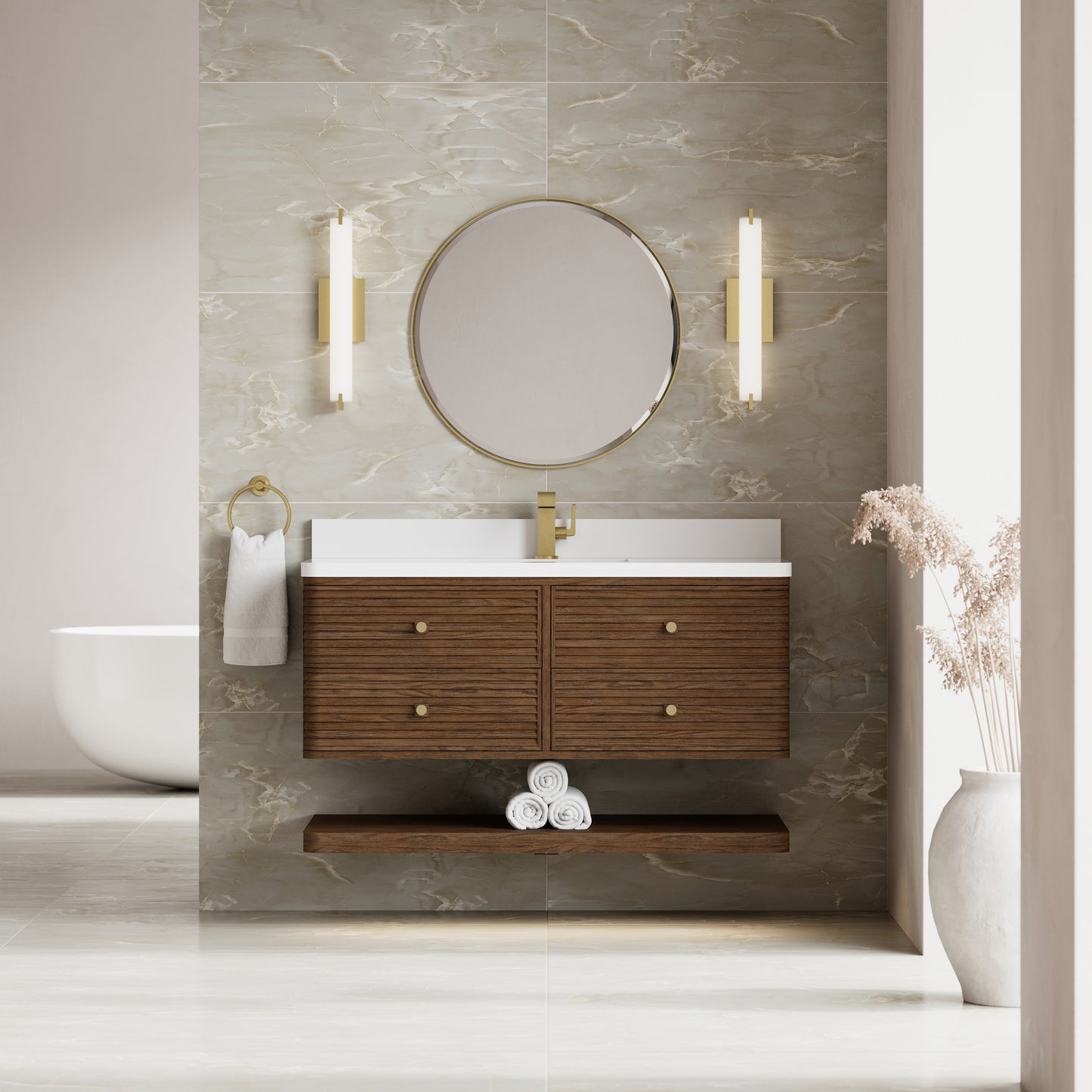 Renovate for Less Atlanta Allamari 48" Single Vanity, Sable w/ Single Hole 3 CM White Zeus Silestone Top