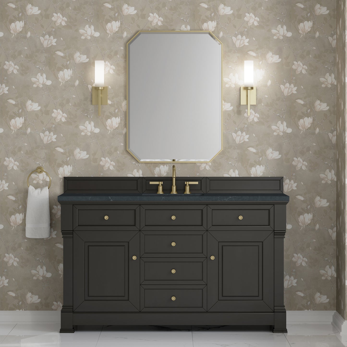 Renovate for Less Atlanta Brookfield 60" Single Vanity, Black Onyx w/3 CM Charcoal Soapstone Silestone Top
