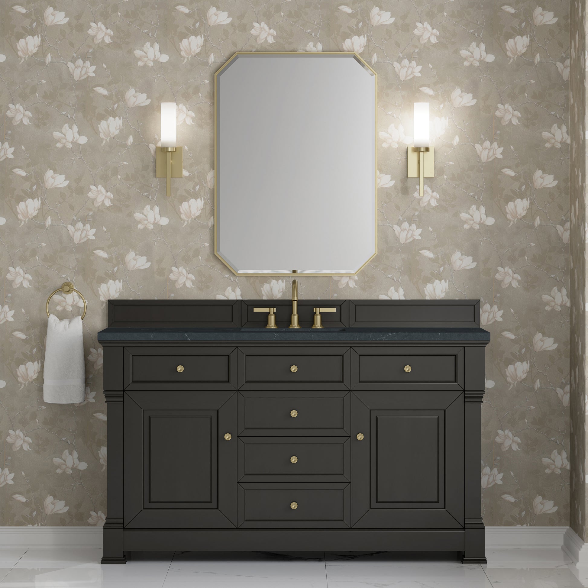 Renovate for Less Atlanta Brookfield 60" Single Vanity, Black Onyx w/3 CM Charcoal Soapstone Silestone Top