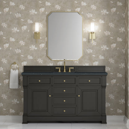 Renovate for Less Atlanta Brookfield 60" Single Vanity, Black Onyx w/3 CM Charcoal Soapstone Silestone Top