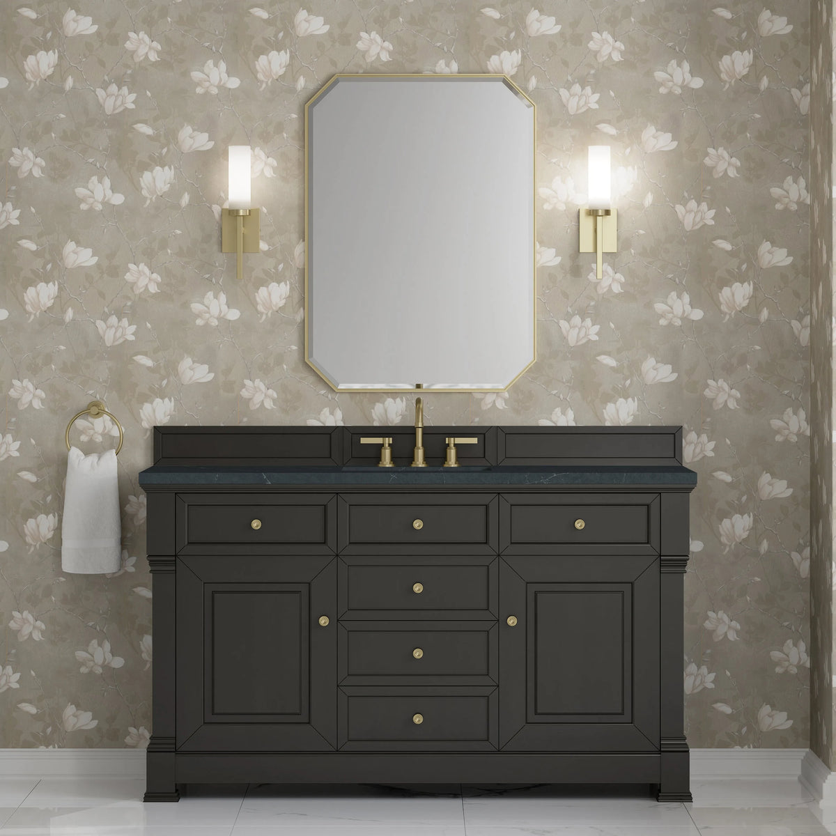 Brookfield 60" Single Vanity, Black Onyx w/3 CM Charcoal Soapstone Silestone Top