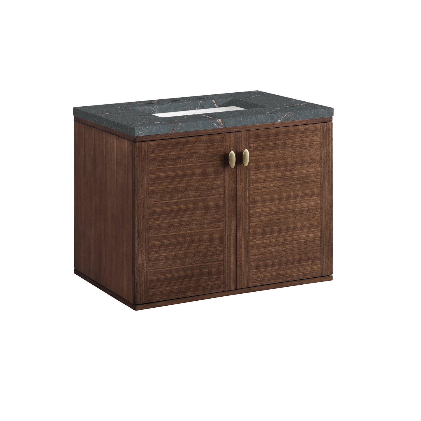 Renovate for Less Atlanta Amberly 30" Single Vanity, Mid-Century Walnut w/ 3 CM Parisien Bleu Top