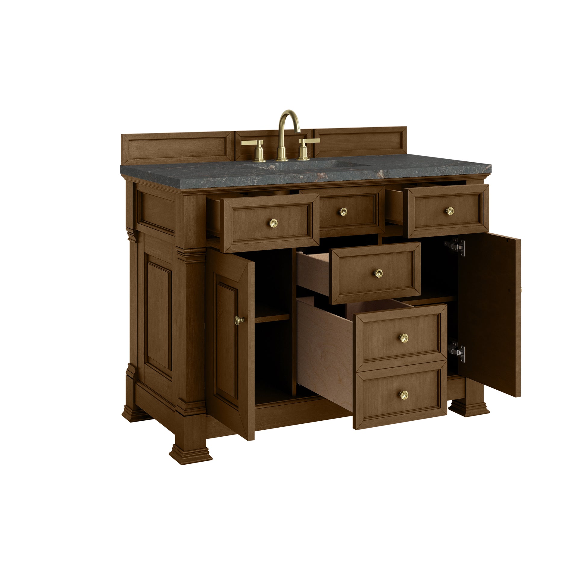 Renovate for Less Atlanta Brookfield 48" Single Vanity, Honey Oak w/ 3 CM Parisien Bleu Silestone Top w/ FreePower Wireless Charger