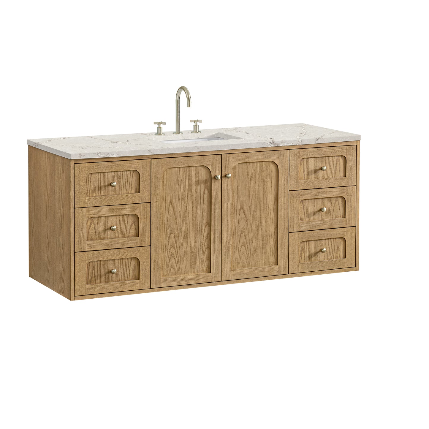 Renovate for Less Atlanta Laurent 60" Single Vanity, Light Natural Oak, w/ 3 CM Victorian Silver Quartz Top