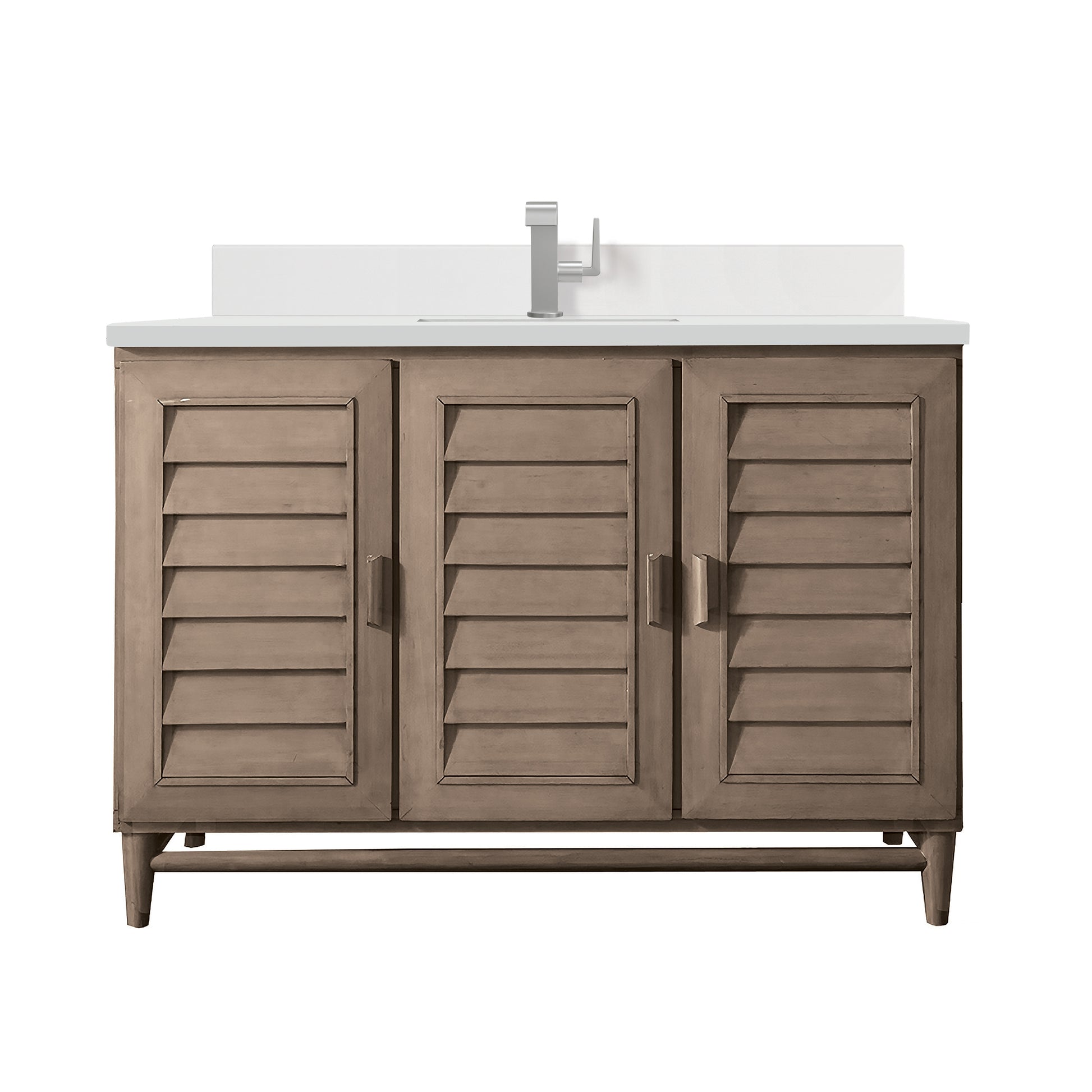 Renovate for Less Atlanta Portland 48" Single Vanity Whitewashed Walnut w/ Single Hole 3 CM White Zeus Silestone Top & Backsplash