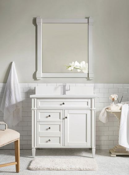 Renovate for Less Atlanta Brittany 36" Single Vanity, Bright White w/ Single Hole 3 CM White Zeus Silestone Top & Backsplash