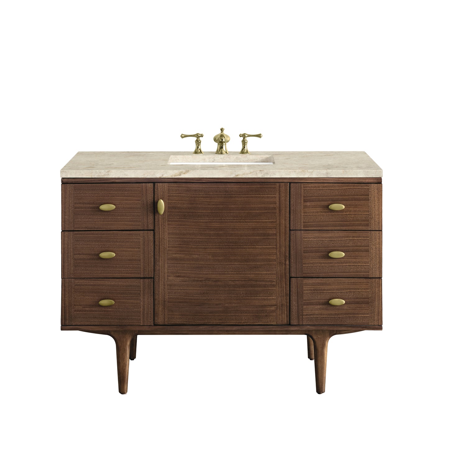 Renovate for Less Atlanta Amberly 48" Single Vanity, Mid-Century Walnut, w/ 3 CM Tajnar Eclos Top w/FreePower Wireless Charger