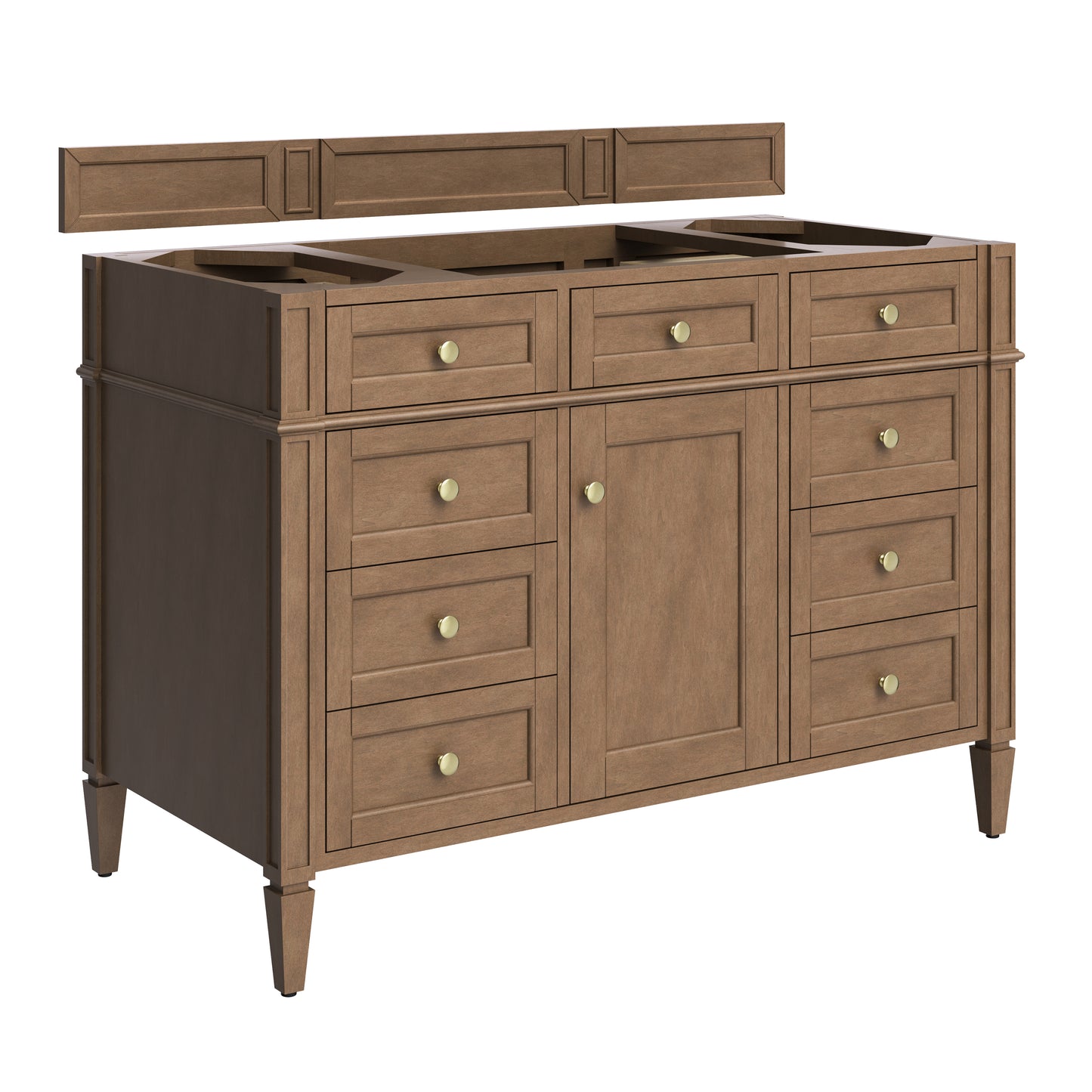 Renovate for Less Atlanta Brittany 48" Single Vanity, Pecan w/ 3 CM Eternal Jasmine Pearl Silestone Top w/FreePower Wireless Charger