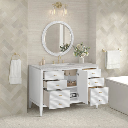 Myrrin 48" Single Vanity, Bright White w/ 3 CM Eternal Jasmine Pearl Silestone Top w/FreePower Wireless Charger
