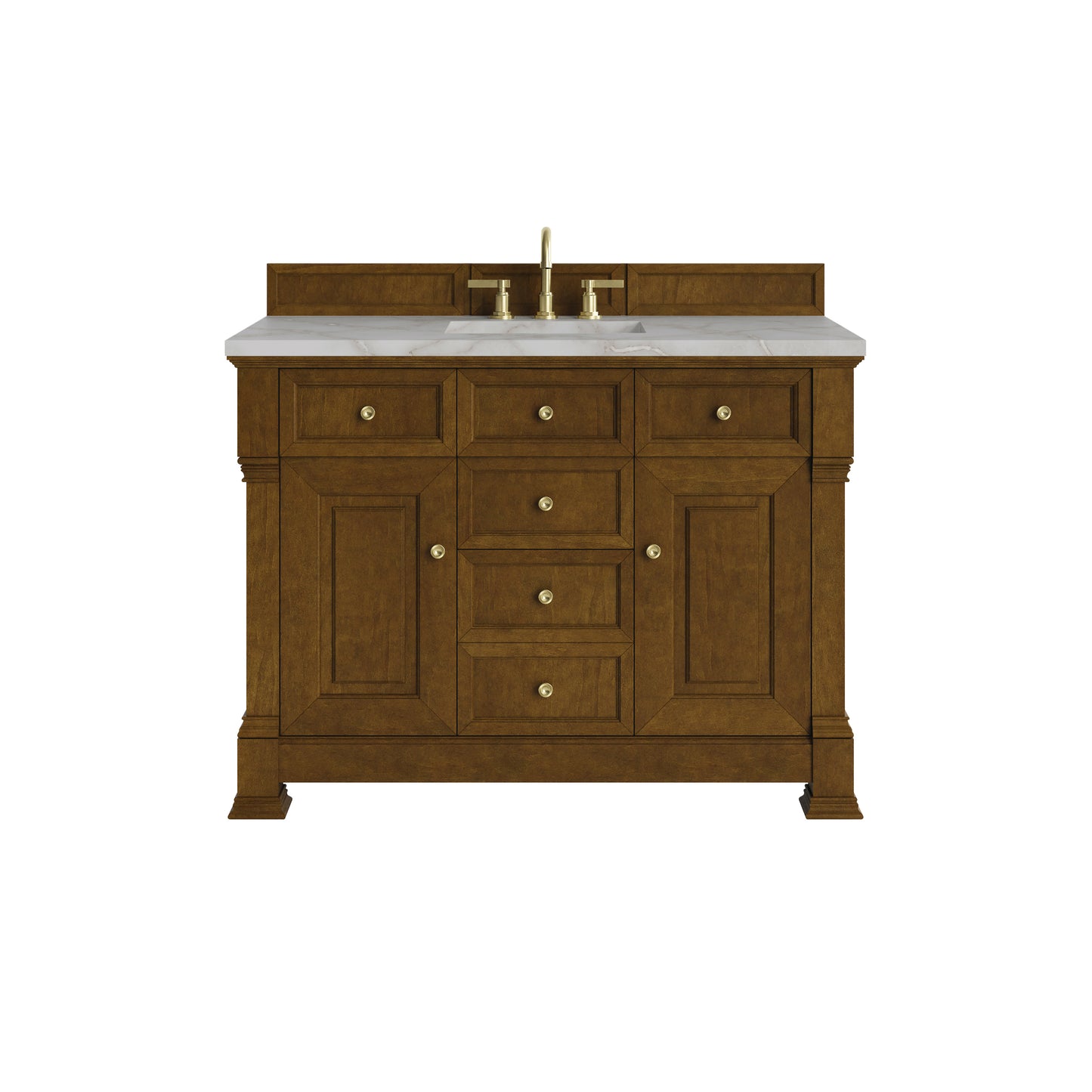 Renovate for Less Atlanta Brookfield 48" Single Vanity, Honey Oak w/ 3 CM Victorian Silver Silestone Top w/ FreePower Wireless Charger