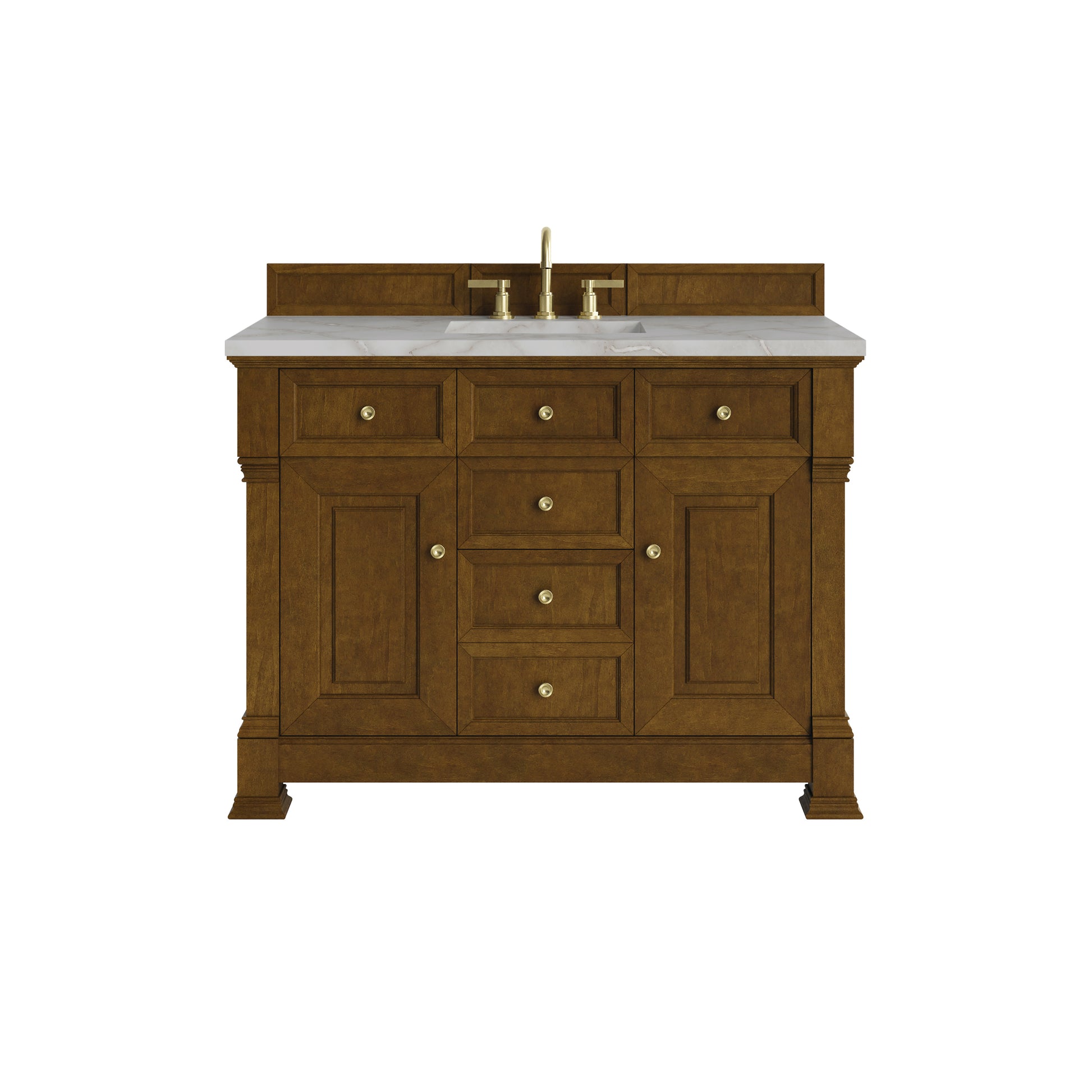 Renovate for Less Atlanta Brookfield 48" Single Vanity, Honey Oak w/ 3 CM Victorian Silver Silestone Top w/ FreePower Wireless Charger