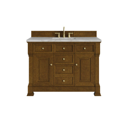 Renovate for Less Atlanta Brookfield 48" Single Vanity, Honey Oak w/ 3 CM Victorian Silver Silestone Top w/ FreePower Wireless Charger