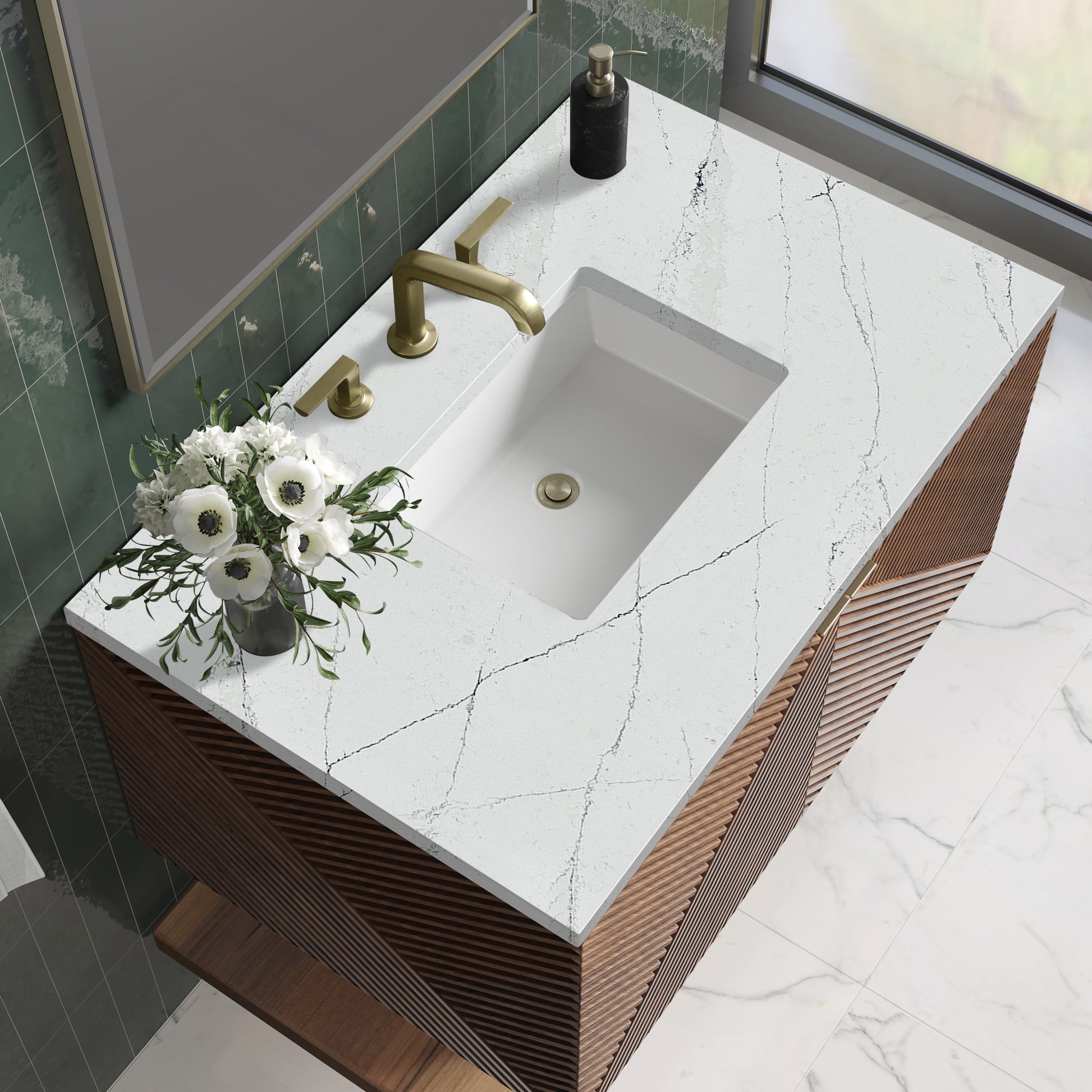 Renovate for Less Atlanta Marcello 36" Single Vanity, Chestnut w/ 3 CM Ethereal Noctis Top