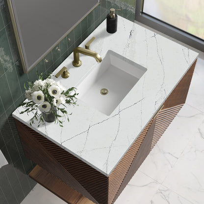Renovate for Less Atlanta Marcello 36" Single Vanity, Chestnut w/ 3 CM Ethereal Noctis Top