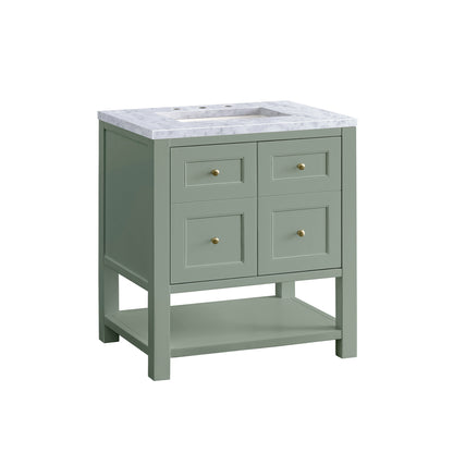 Renovate for Less Atlanta Breckenridge 30" Single Vanity, Smokey Celadon w/ 3 CM Carrara Marble Top
