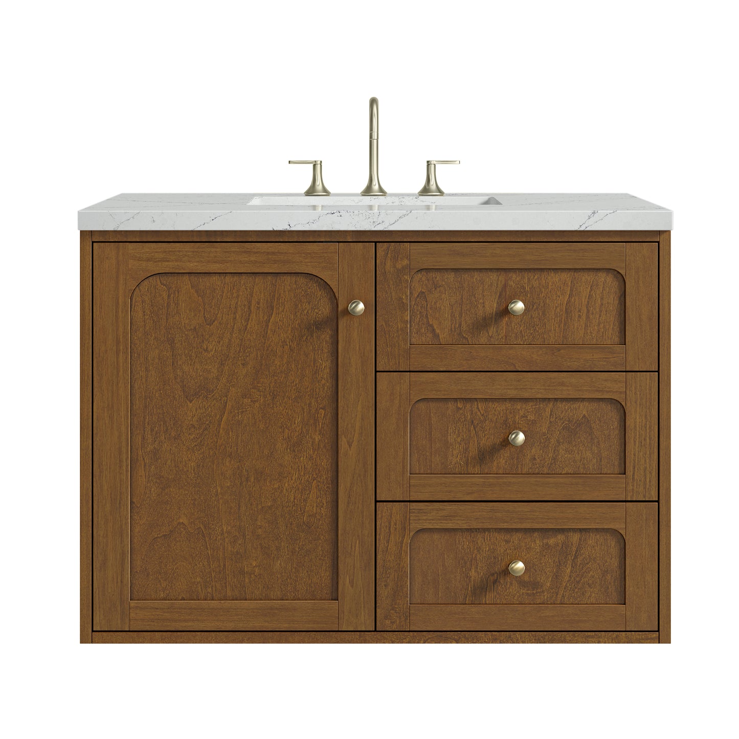 Renovate for Less Atlanta Laurent 36" Single Vanity, Honey Oak w/ 3 CM Ethereal Noctis Silestone Top