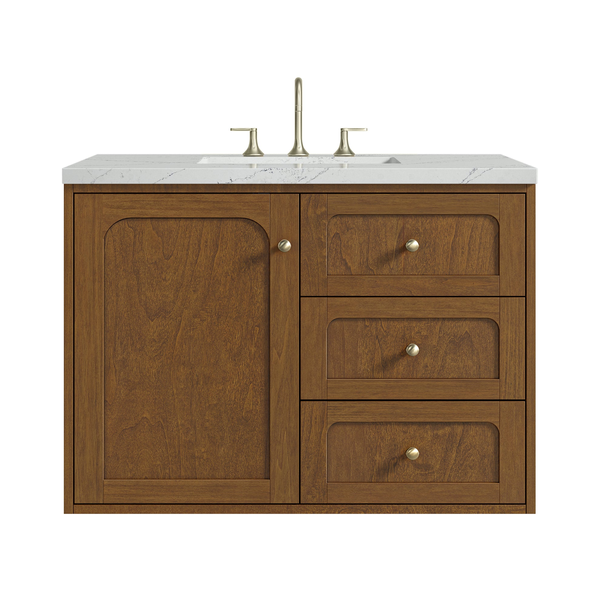 Renovate for Less Atlanta Laurent 36" Single Vanity, Honey Oak w/ 3 CM Ethereal Noctis Silestone Top