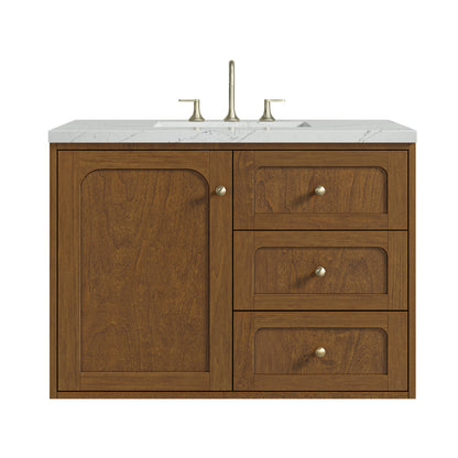Renovate for Less Atlanta Laurent 36" Single Vanity, Honey Oak w/ 3 CM Ethereal Noctis Silestone Top