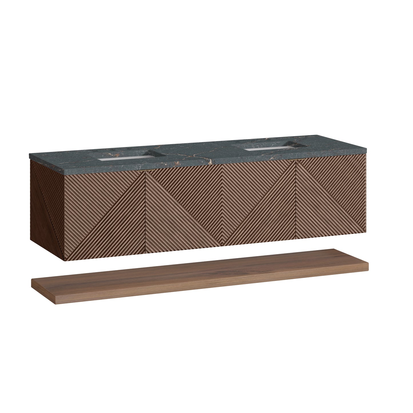Renovate for Less Atlanta Marcello 72" Double Vanity, Chestnut w/ 3 CM Parisien Bleu Top w/FreePower Wireless Charger